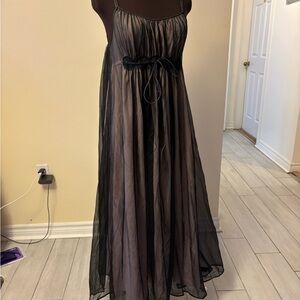 Vintage 70s Black Maxi Dress with Sheer Overlay